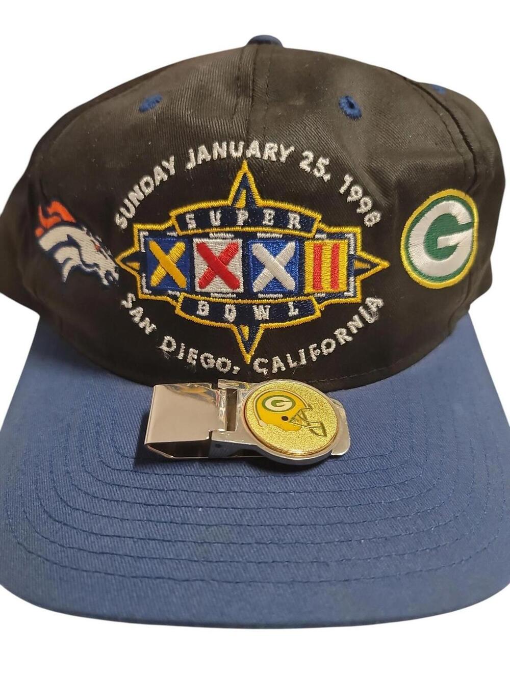 Super Bowl XXXII Commemorative Hat 1998 & Green Bay Packers Money Clip